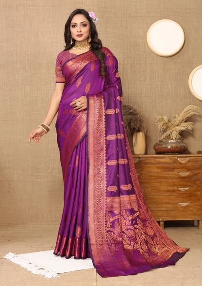 Soft Katan Silk Saree with Copper Zari Weaving Design and Rich Zari Pallu