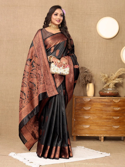 Soft Katan Silk Saree with Copper Zari Weaving Design and Rich Zari Pallu