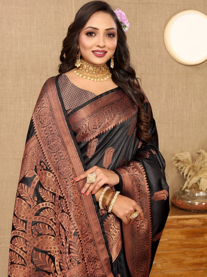 Soft Katan Silk Saree with Copper Zari Weaving Design and Rich Zari Pallu
