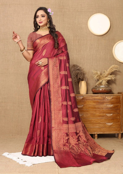 Soft Katan Silk Saree with Copper Zari Weaving Design and Rich Zari Pallu