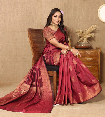 Soft Katan Silk Saree with Copper Zari Weaving Design and Rich Zari Pallu
