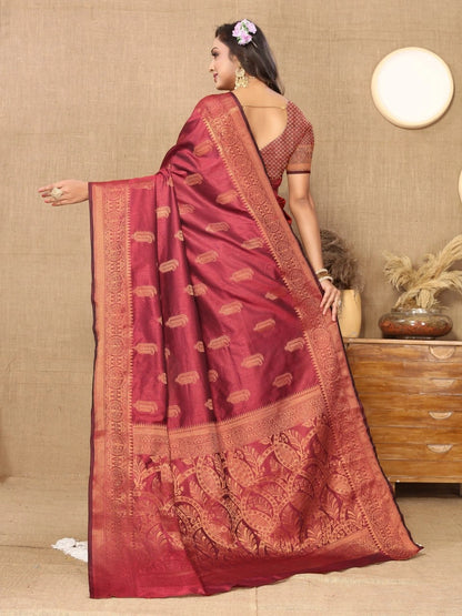 Soft Katan Silk Saree with Copper Zari Weaving Design and Rich Zari Pallu