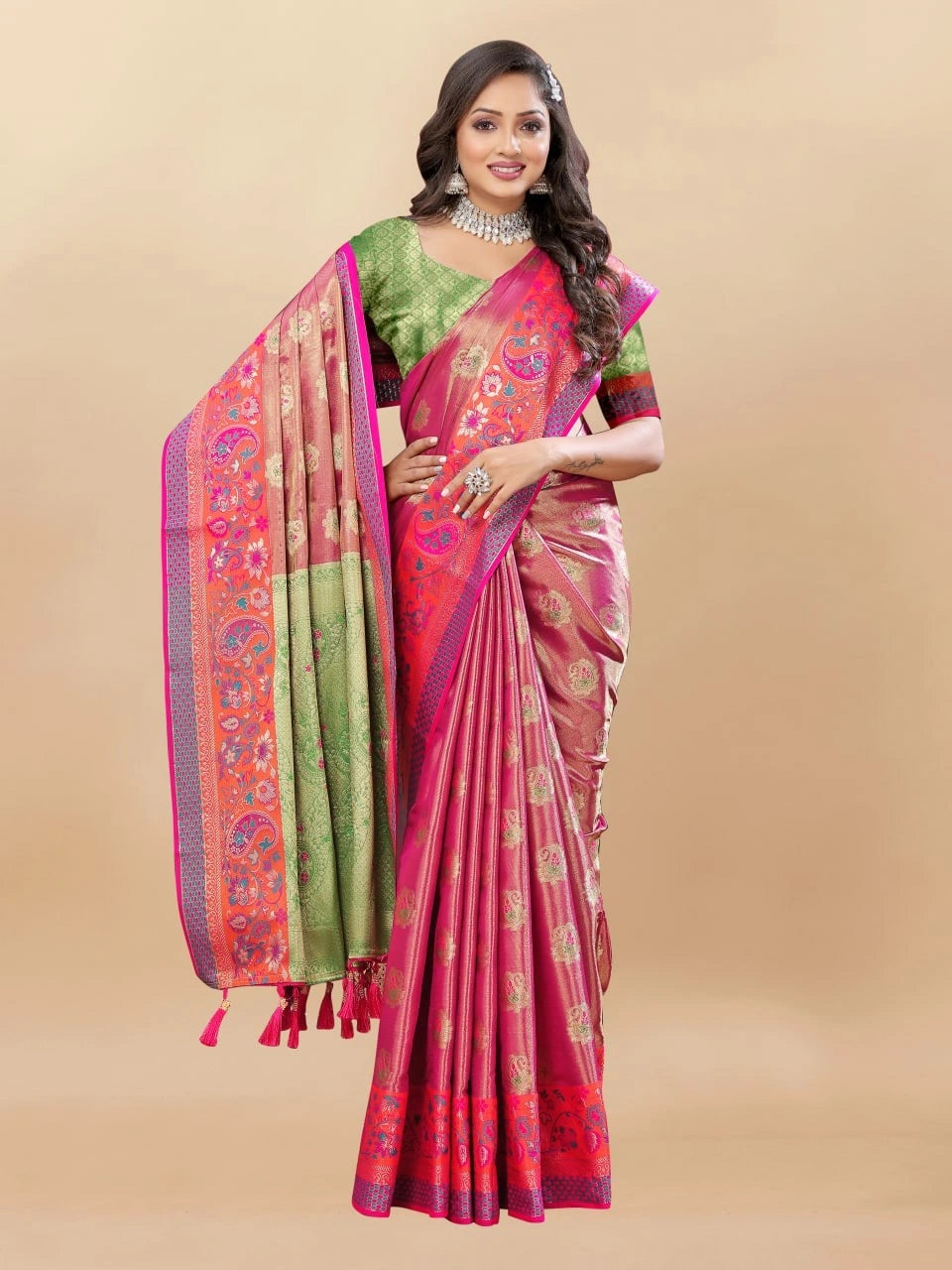 Soft Kanjivaram Silk Saree with Rich Zari Weaving and Tassel-Embellished Pallu