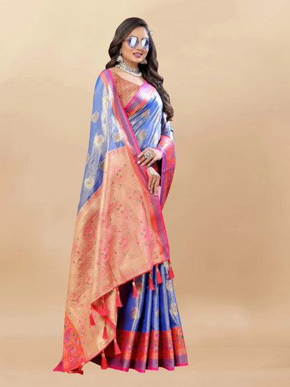 Soft Kanjivaram Silk Saree with Rich Zari Weaving and Tassel-Embellished Pallu