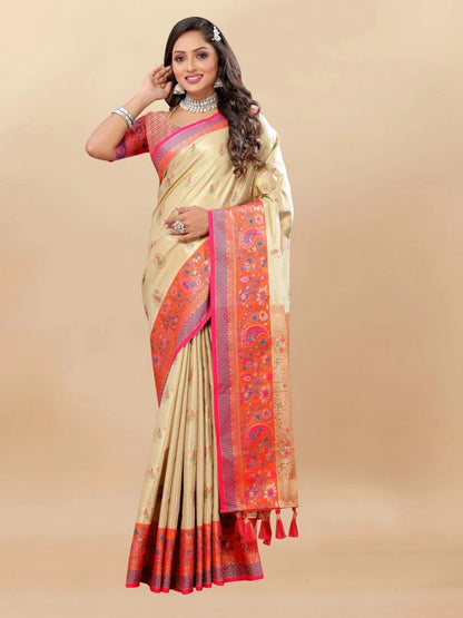Soft Kanjivaram Silk Saree with Rich Zari Weaving and Tassel-Embellished Pallu