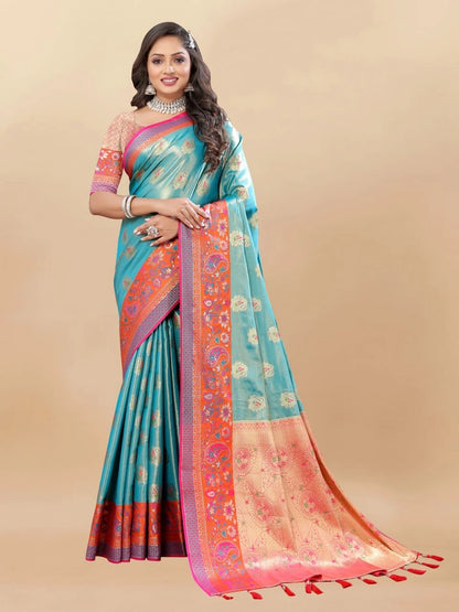 Soft Kanjivaram Silk Saree with Rich Zari Weaving and Tassel-Embellished Pallu