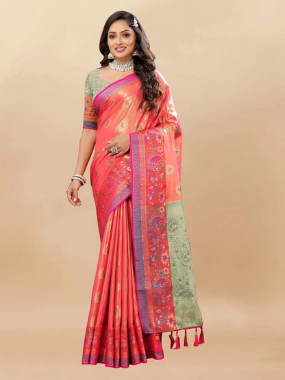 Soft Kanjivaram Silk Saree with Rich Zari Weaving and Tassel-Embellished Pallu