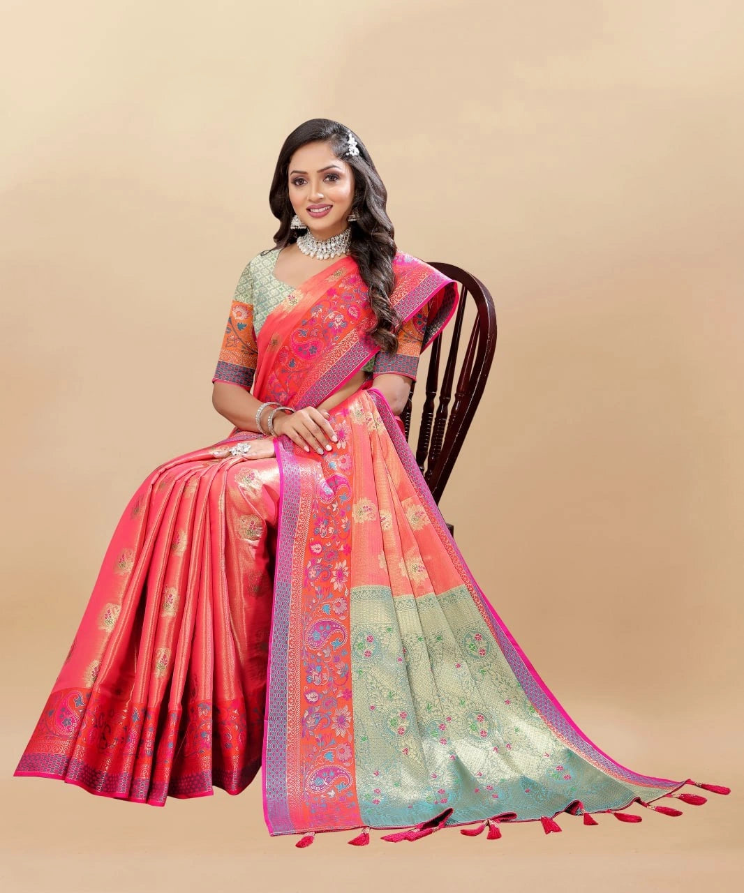 Soft Kanjivaram Silk Saree with Rich Zari Weaving and Tassel-Embellished Pallu