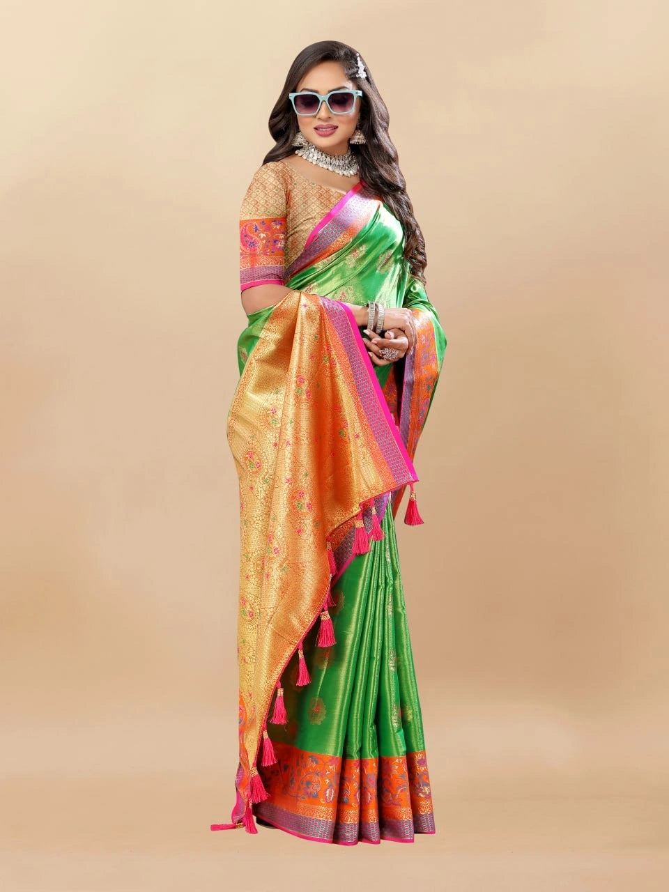 Soft Kanjivaram Silk Saree with Rich Zari Weaving and Tassel-Embellished Pallu