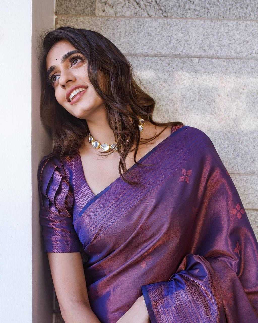 Stylish Purple Banarasi Soft Silk Saree