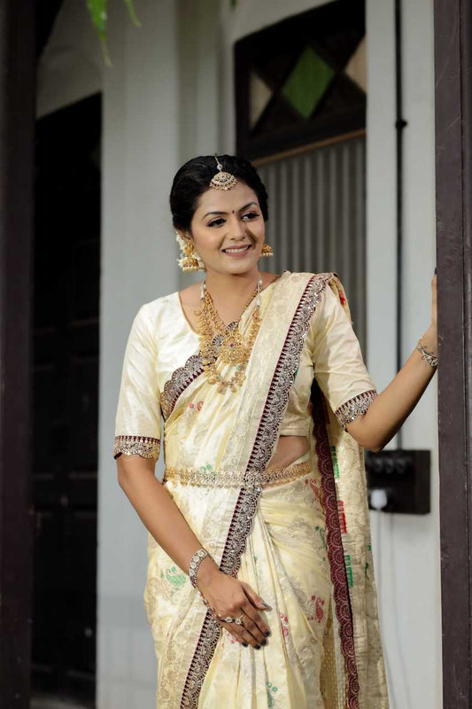 Cream Dola Silk Saree