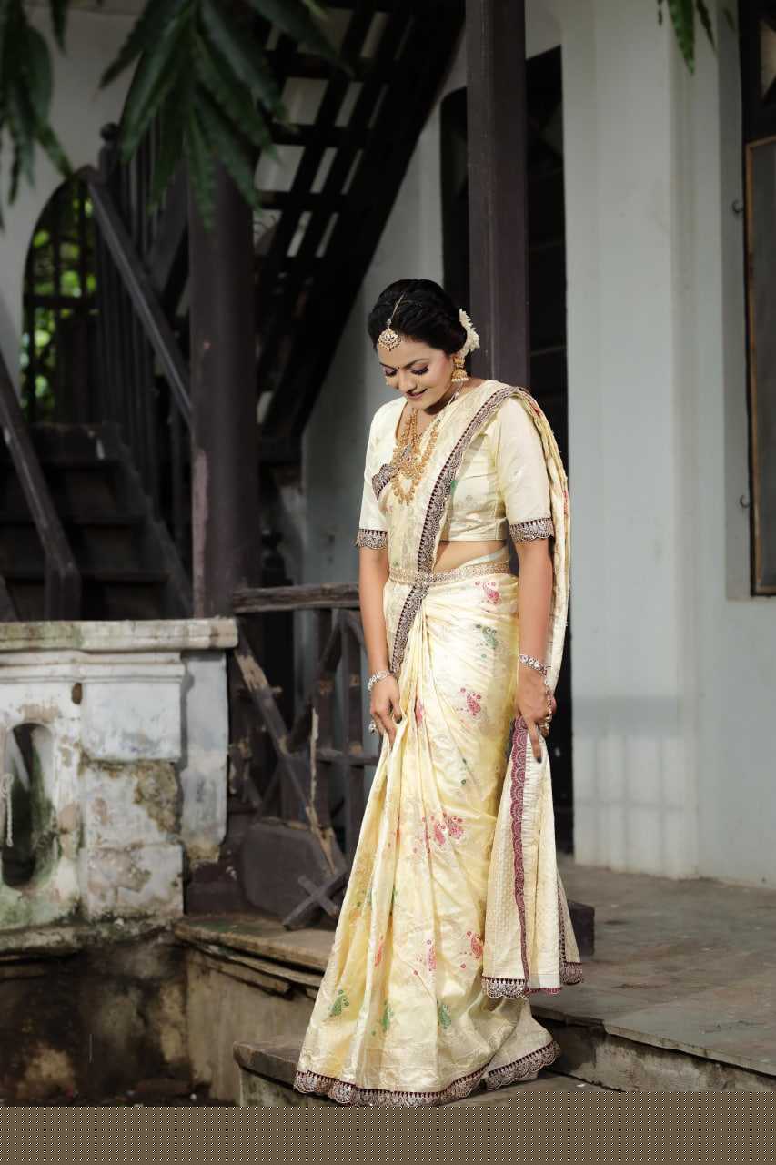 Cream Dola Silk Saree