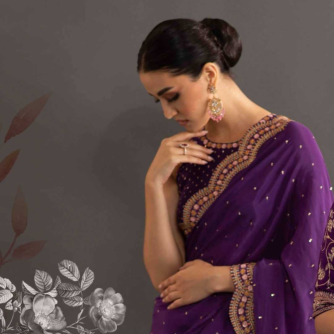 Stylish Faux Georgette Party Wear Saree with Moti Work