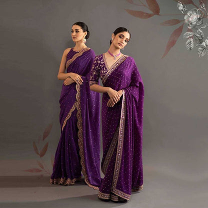 Stylish Faux Georgette Party Wear Saree with Moti Work
