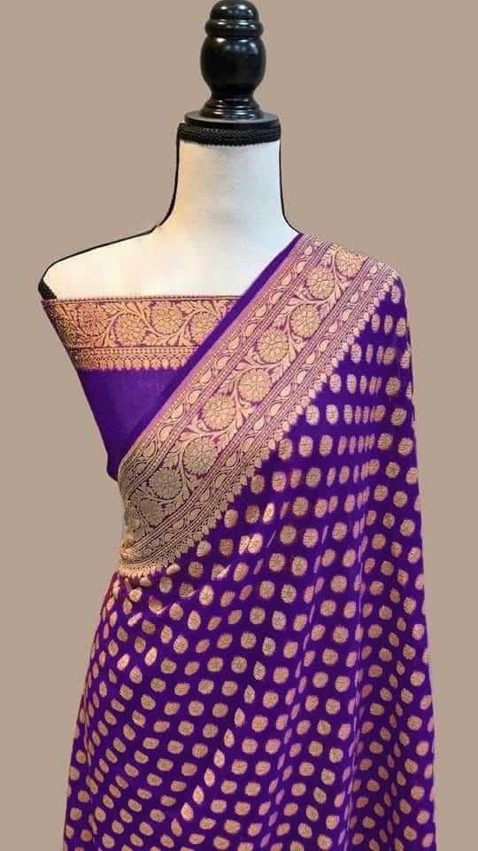 Traditional Pure Soft Khadi Georgette Silk Saree With Rich Zari Wooven Pallu