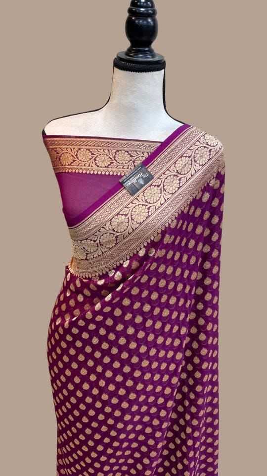 Traditional Pure Soft Khadi Georgette Silk Saree With Rich Zari Wooven Pallu