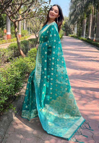 Stylish Organza Saree with Small Floral Weaves