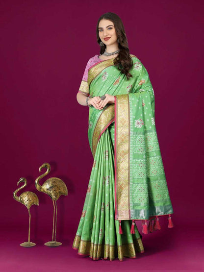 Traditional Patola Silk Saree with Meenakari Zari Weaving Motifs