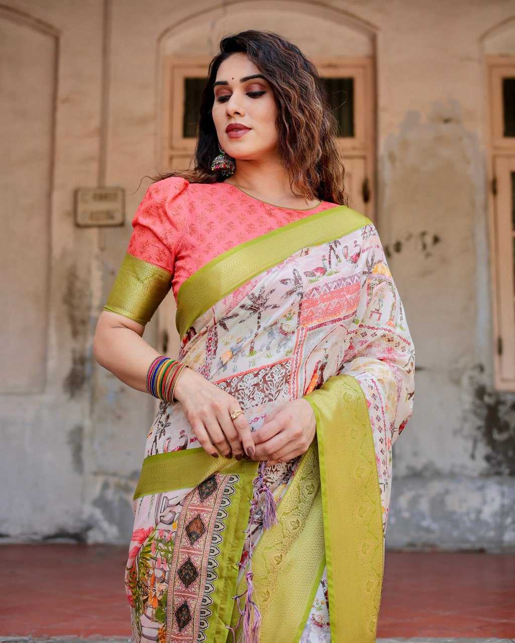 Elegant White Pure Silk Saree
