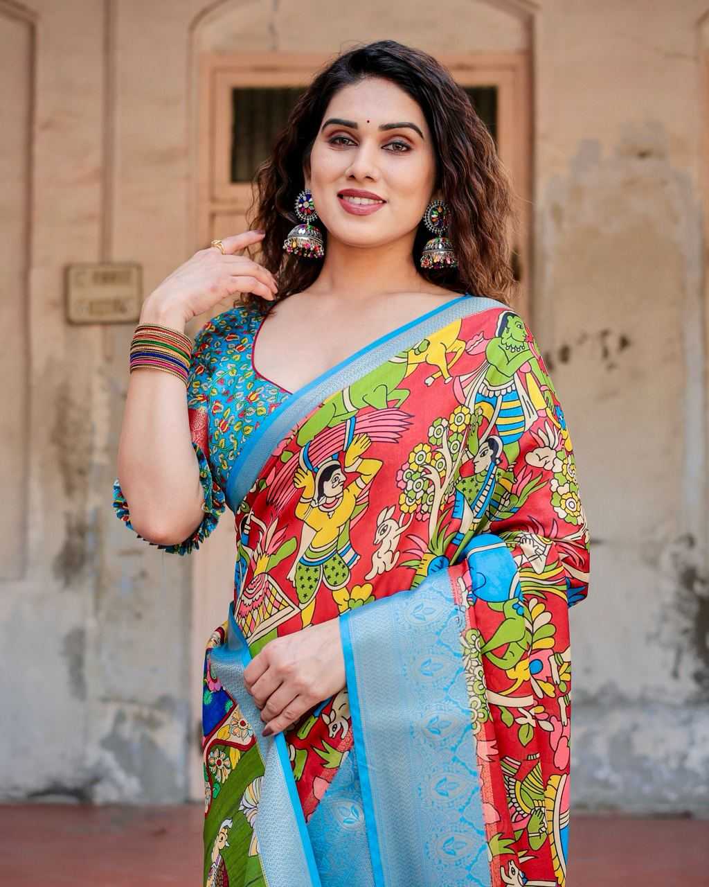 Multi Color Pure Silk Saree with Broad Print