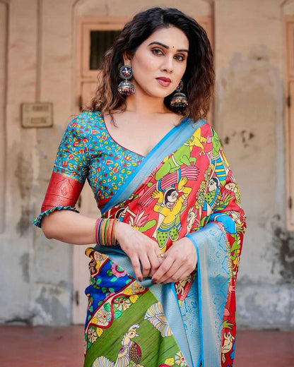 Multi Color Pure Silk Saree with Broad Print