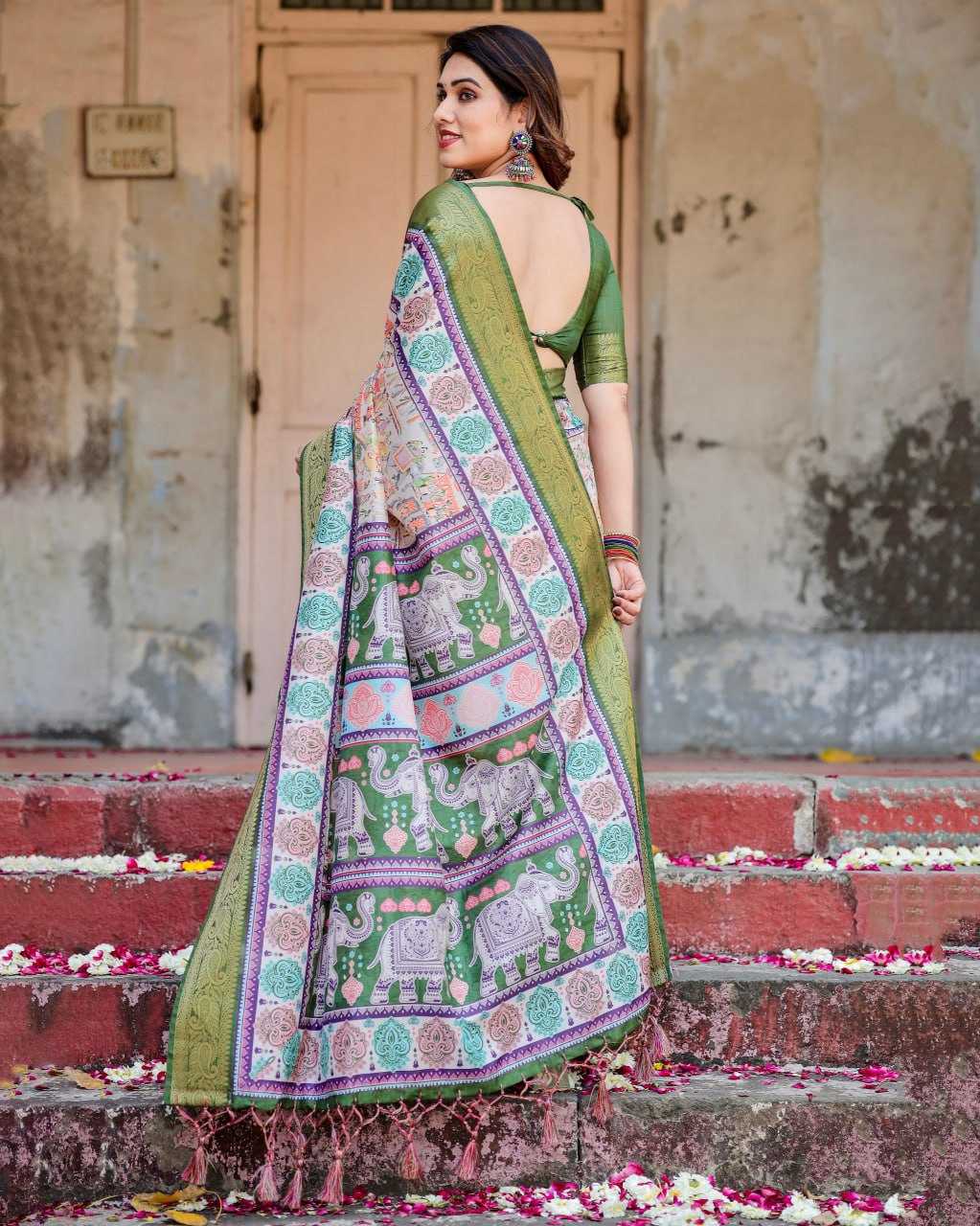 Stylish Green Pure Silk Saree